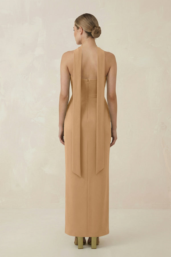 Strapless Sheath Midi Bridesmaid Dress With Ribbon in Bronzer - KissProm Bridesmaid Dresses