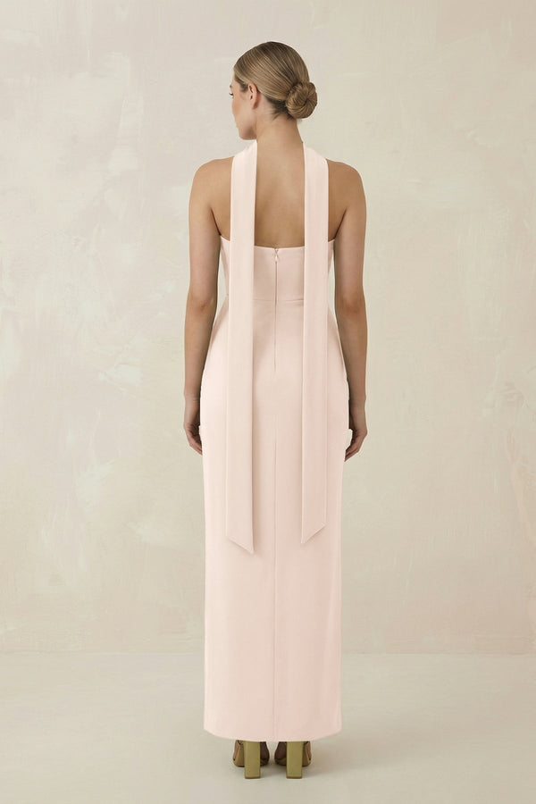 Strapless Sheath Midi Bridesmaid Dress With Ribbon in Buttercream - KissProm Bridesmaid Dresses