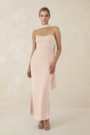 Strapless Sheath Midi Bridesmaid Dress With Ribbon in Buttercream - KissProm Bridesmaid Dresses