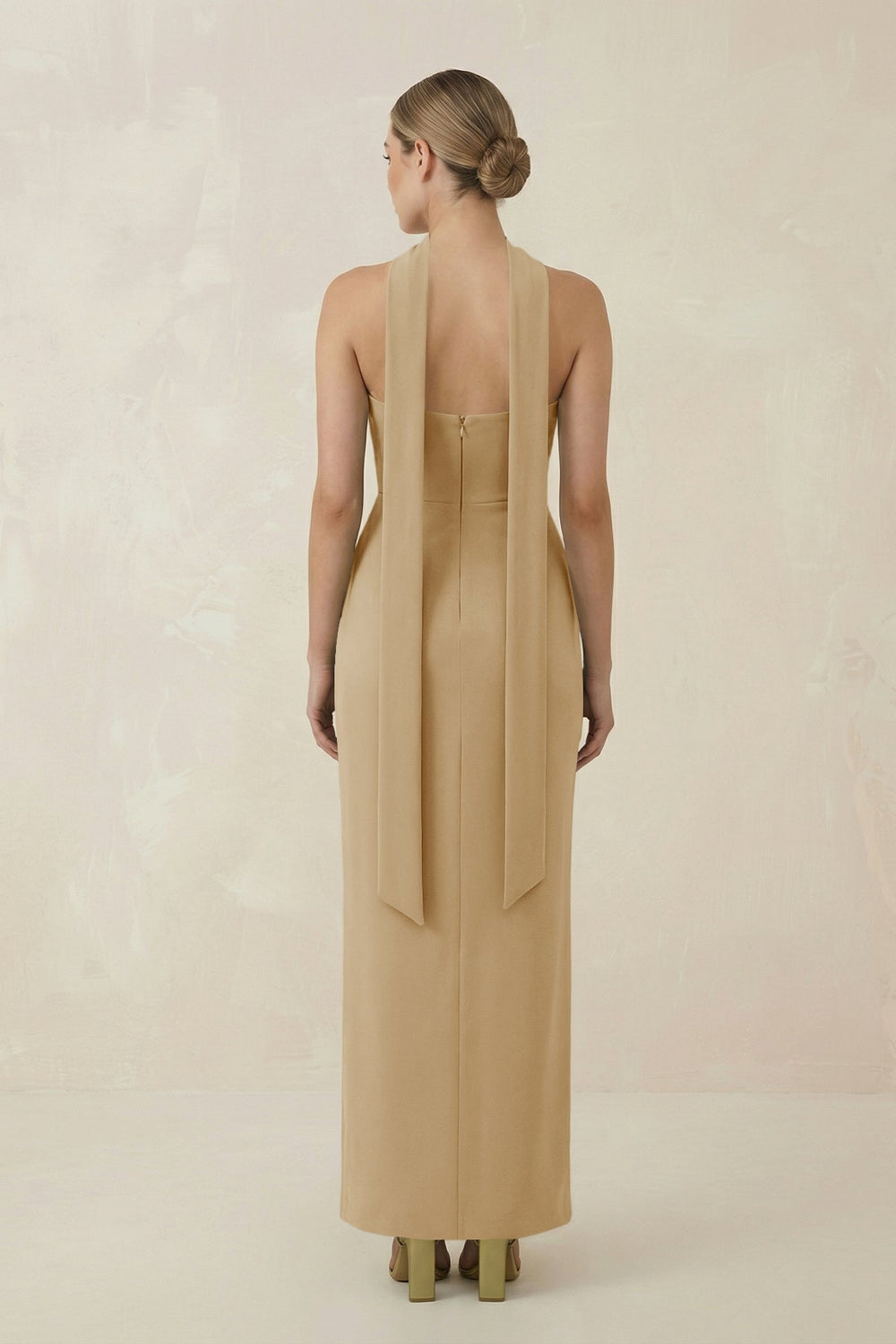 Strapless Sheath Midi Bridesmaid Dress With Ribbon in Champagne - KissProm Bridesmaid Dresses