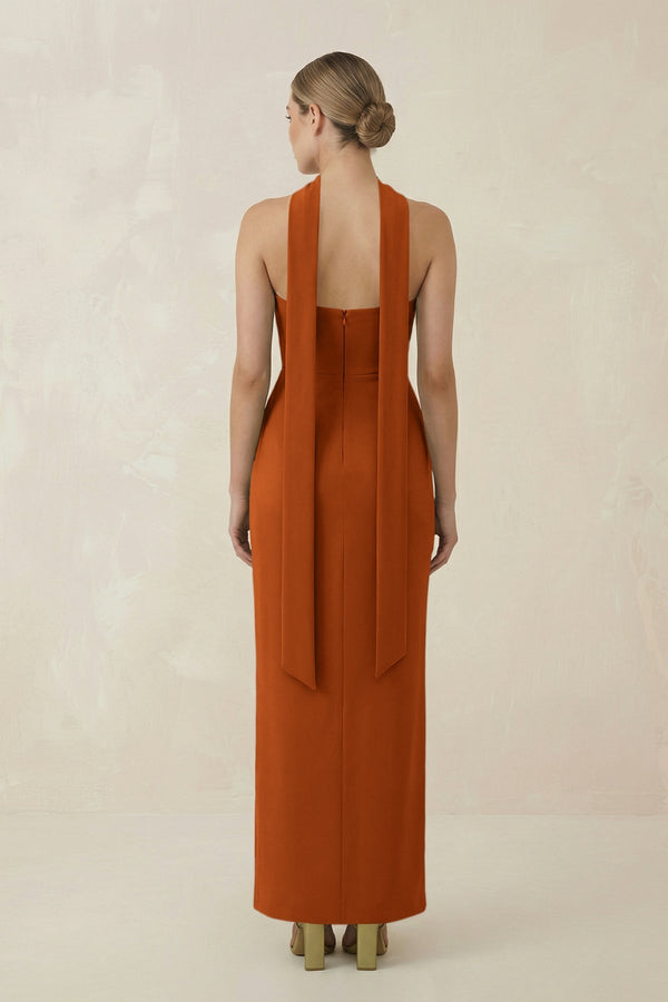Strapless Sheath Midi Bridesmaid Dress With Ribbon in Cinnamon - KissProm Bridesmaid Dresses