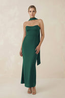 Strapless Sheath Midi Bridesmaid Dress With Ribbon in Dark Green - KissProm Bridesmaid Dresses