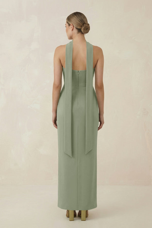 Strapless Sheath Midi Bridesmaid Dress With Ribbon in Dove Gray - KissProm Bridesmaid Dresses