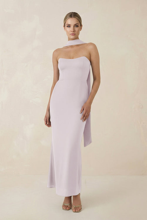 Strapless Sheath Midi Bridesmaid Dress With Ribbon in Dusk - KissProm Bridesmaid Dresses