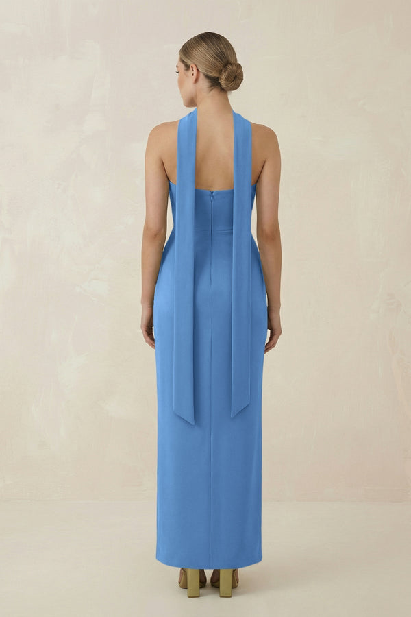 Strapless Sheath Midi Bridesmaid Dress With Ribbon in Dusty Blue - KissProm Bridesmaid Dresses
