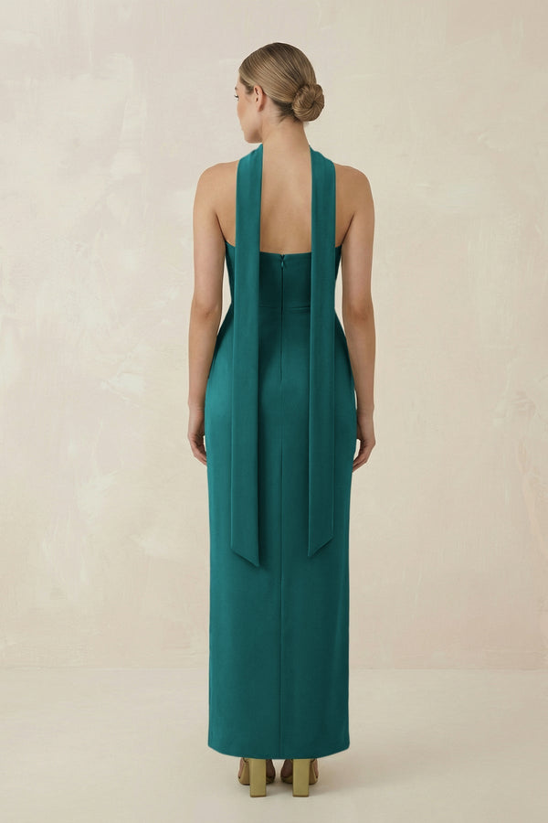 Strapless Sheath Midi Bridesmaid Dress With Ribbon in Emerald - KissProm Bridesmaid Dresses