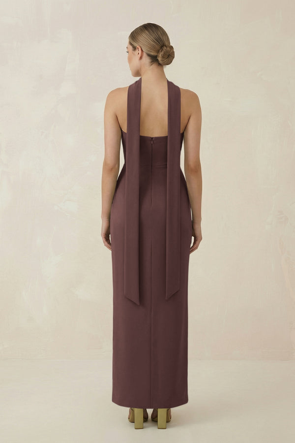 Strapless Sheath Midi Bridesmaid Dress With Ribbon in Espresso - KissProm Bridesmaid Dresses