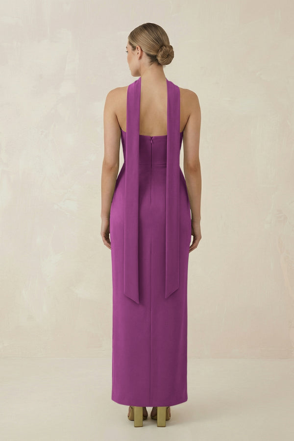 Strapless Sheath Midi Bridesmaid Dress With Ribbon in Fig - KissProm Bridesmaid Dresses