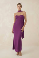 Strapless Sheath Midi Bridesmaid Dress With Ribbon in Fig - KissProm Bridesmaid Dresses