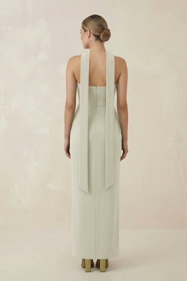 Strapless Sheath Midi Bridesmaid Dress With Ribbon in Frost - KissProm Bridesmaid Dresses