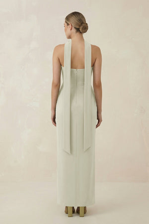 Strapless Sheath Midi Bridesmaid Dress With Ribbon in Frost - KissProm Bridesmaid Dresses