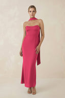 Strapless Sheath Midi Bridesmaid Dress With Ribbon in Fuchsia - KissProm Bridesmaid Dresses