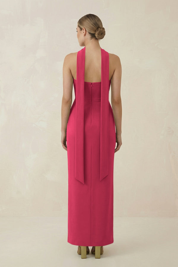 Strapless Sheath Midi Bridesmaid Dress With Ribbon in Fuchsia - KissProm Bridesmaid Dresses