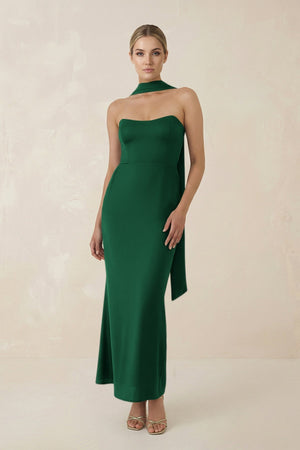 Strapless Sheath Midi Bridesmaid Dress With Ribbon in Green - KissProm Bridesmaid Dresses