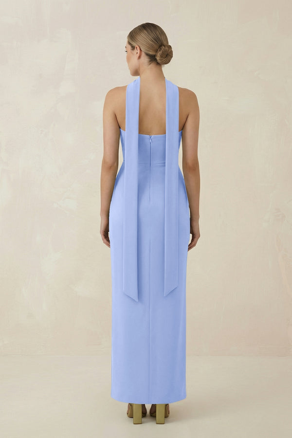 Strapless Sheath Midi Bridesmaid Dress With Ribbon in Ice - KissProm Bridesmaid Dresses