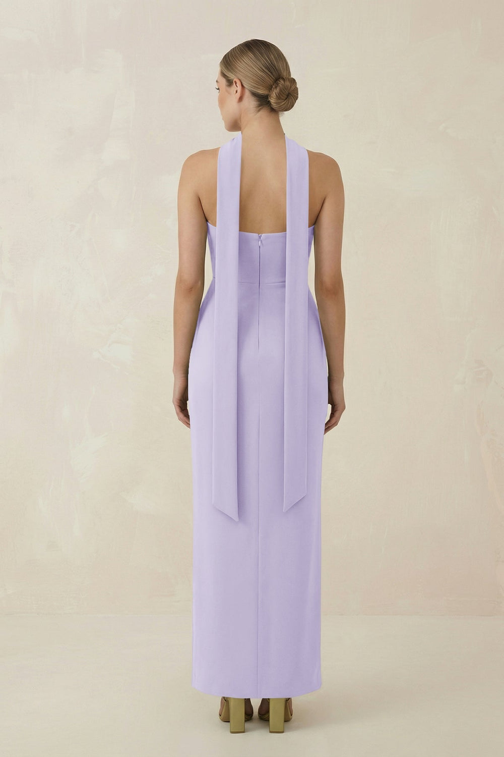 Strapless Sheath Midi Bridesmaid Dress With Ribbon in Lavender - KissProm Bridesmaid Dresses