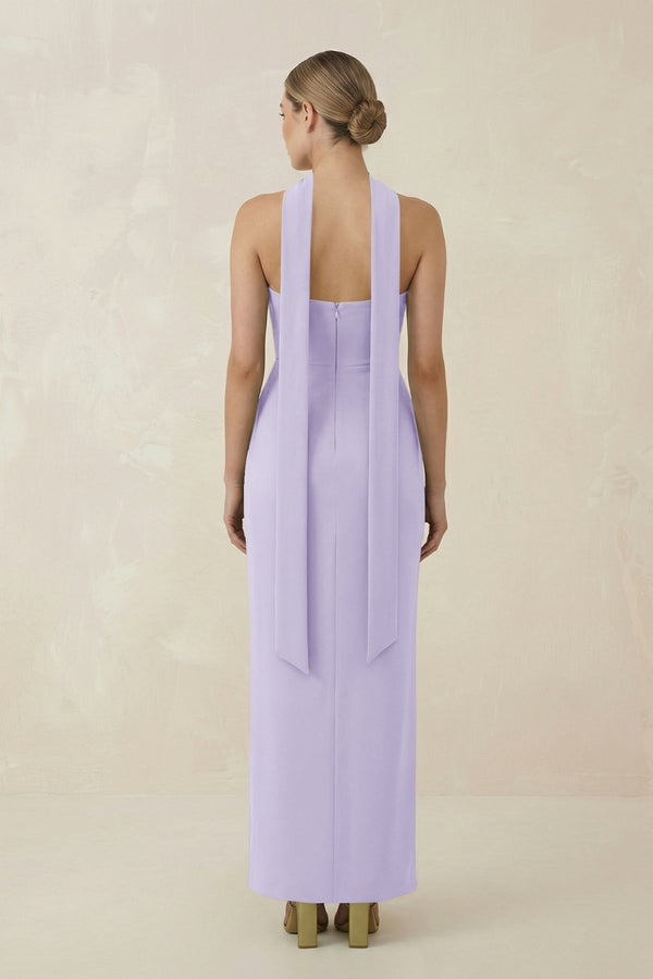 Strapless Sheath Midi Bridesmaid Dress With Ribbon in Lavender - KissProm Bridesmaid Dresses