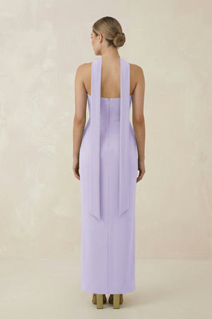 Strapless Sheath Midi Bridesmaid Dress With Ribbon in Lavender - KissProm Bridesmaid Dresses