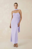 Strapless Sheath Midi Bridesmaid Dress With Ribbon in Lavender - KissProm Bridesmaid Dresses
