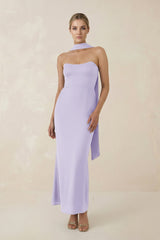 Strapless Sheath Midi Bridesmaid Dress With Ribbon in Lavender - KissProm Bridesmaid Dresses