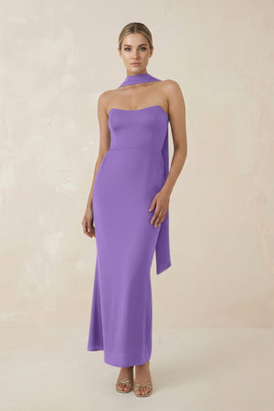 Strapless Sheath Midi Bridesmaid Dress With Ribbon in Lilac - KissProm Bridesmaid Dresses
