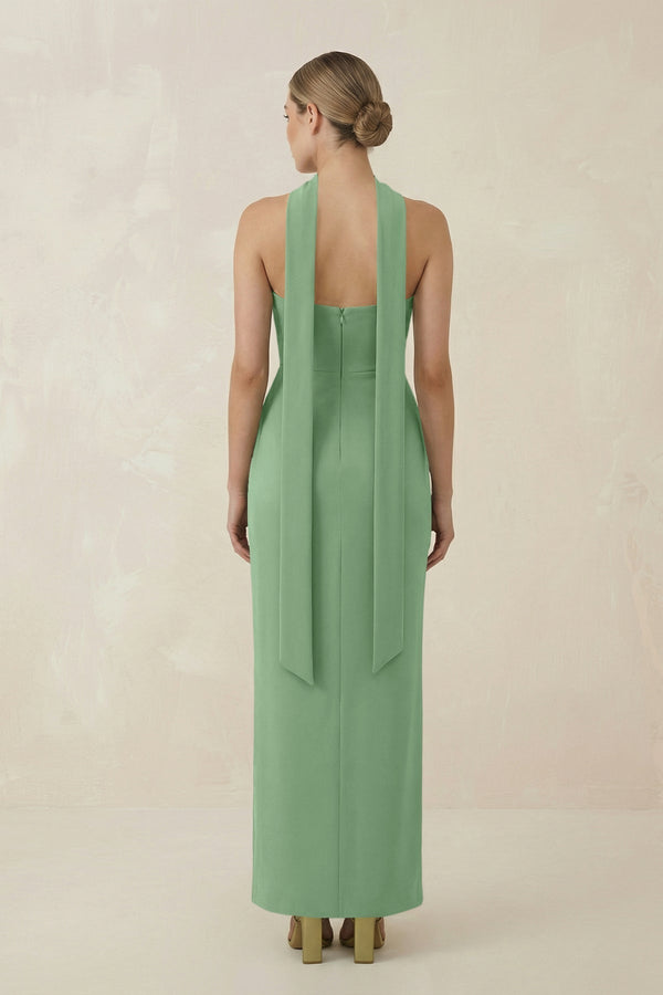 Strapless Sheath Midi Bridesmaid Dress With Ribbon in Matcha - KissProm Bridesmaid Dresses