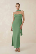 Strapless Sheath Midi Bridesmaid Dress With Ribbon in Matcha - KissProm Bridesmaid Dresses
