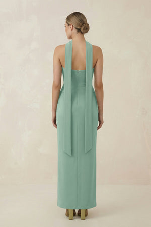 Strapless Sheath Midi Bridesmaid Dress With Ribbon in Mint Green - KissProm Bridesmaid Dresses