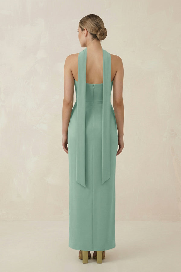 Strapless Sheath Midi Bridesmaid Dress With Ribbon in Mint Green - KissProm Bridesmaid Dresses