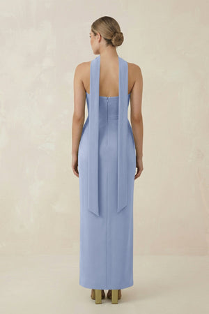 Strapless Sheath Midi Bridesmaid Dress With Ribbon in Mist - KissProm Bridesmaid Dresses