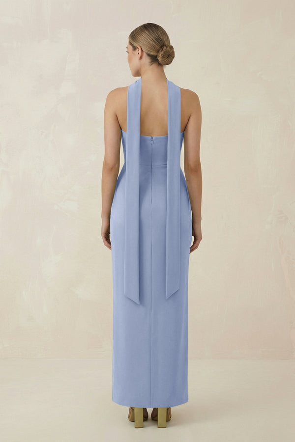 Strapless Sheath Midi Bridesmaid Dress With Ribbon in Mist - KissProm Bridesmaid Dresses