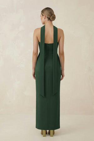 Strapless Sheath Midi Bridesmaid Dress With Ribbon in Moss - KissProm Bridesmaid Dresses