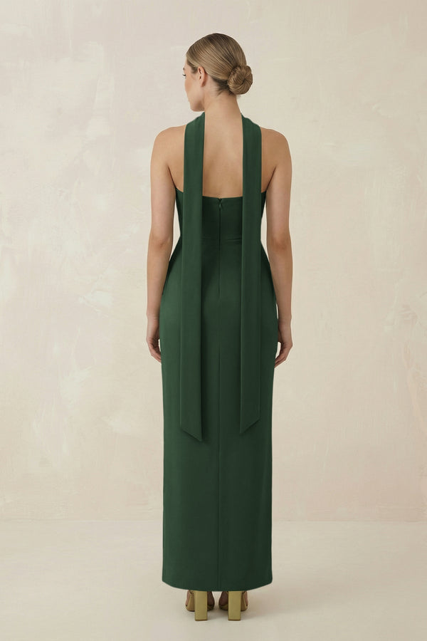 Strapless Sheath Midi Bridesmaid Dress With Ribbon in Moss - KissProm Bridesmaid Dresses