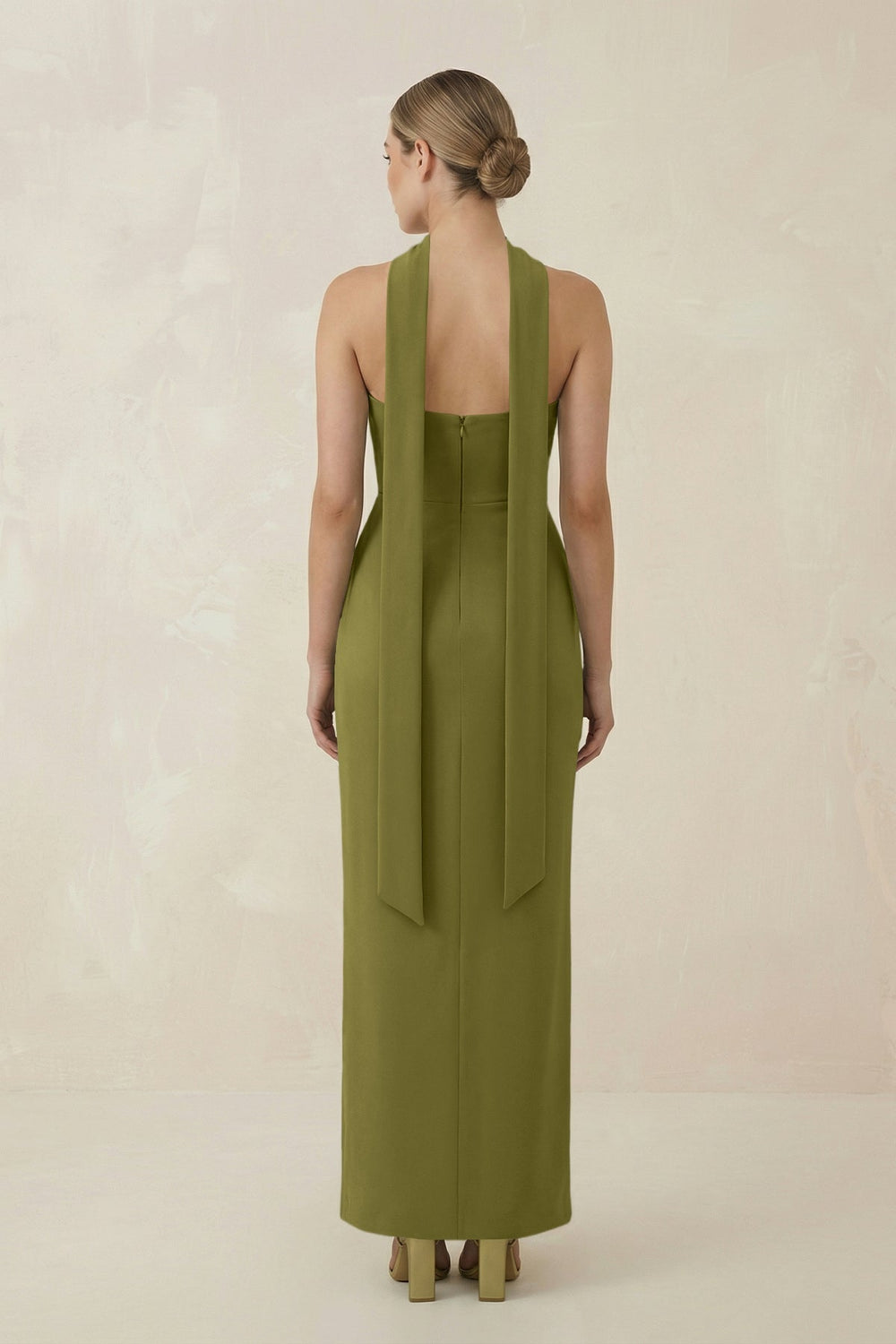 Strapless Sheath Midi Bridesmaid Dress With Ribbon in Moss Green - KissProm Bridesmaid Dresses
