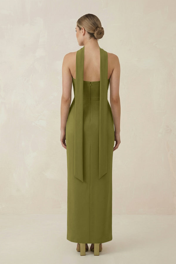 Strapless Sheath Midi Bridesmaid Dress With Ribbon in Moss Green - KissProm Bridesmaid Dresses