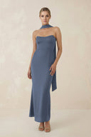 Strapless Sheath Midi Bridesmaid Dress With Ribbon in Neptune - KissProm Bridesmaid Dresses