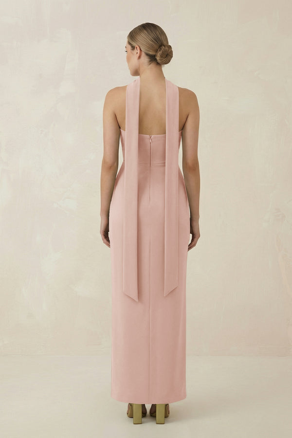 Strapless Sheath Midi Bridesmaid Dress With Ribbon in Pale Blush - KissProm Bridesmaid Dresses
