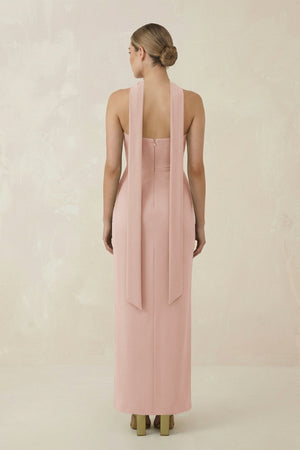 Strapless Sheath Midi Bridesmaid Dress With Ribbon in Pale Blush - KissProm Bridesmaid Dresses