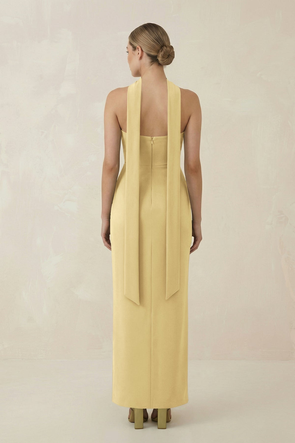 Strapless Sheath Midi Bridesmaid Dress With Ribbon in Pastel Yellow - KissProm Bridesmaid Dresses