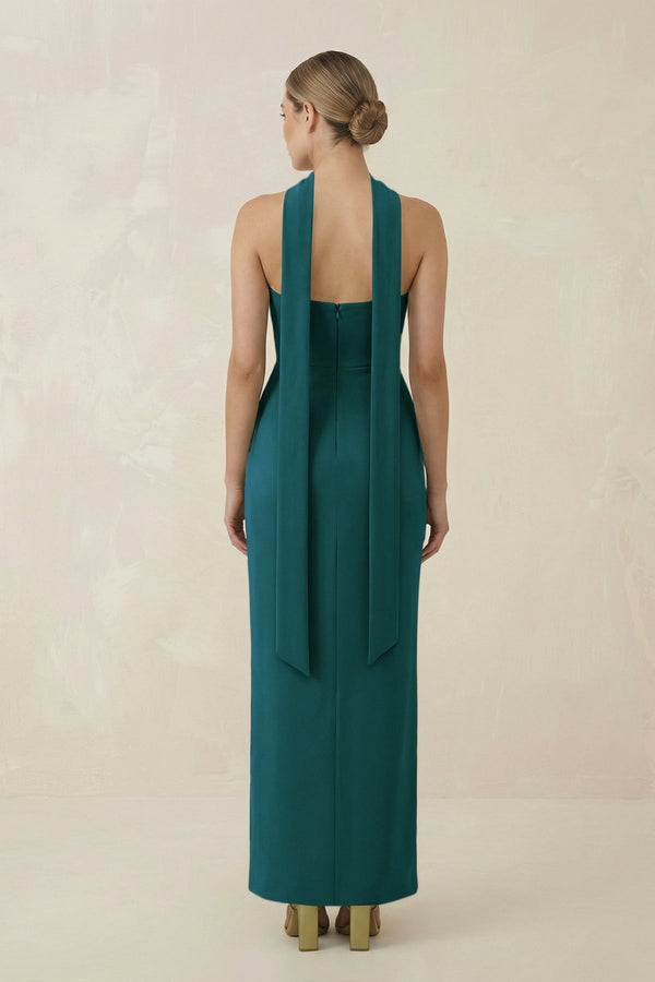 Strapless Sheath Midi Bridesmaid Dress With Ribbon in Pine - KissProm Bridesmaid Dresses