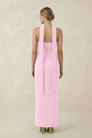 Strapless Sheath Midi Bridesmaid Dress With Ribbon in Pink - KissProm Bridesmaid Dresses