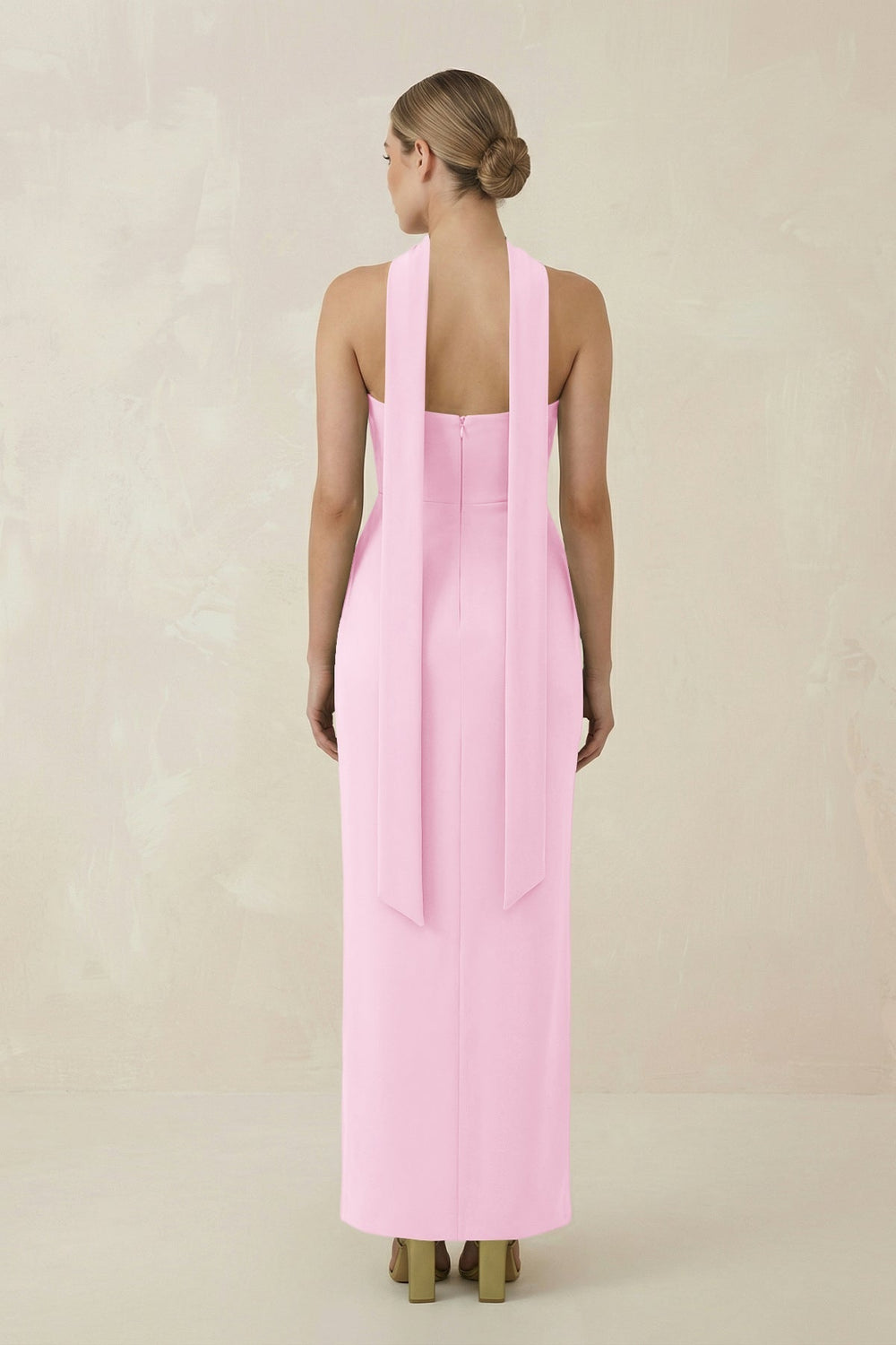 Strapless Sheath Midi Bridesmaid Dress With Ribbon in Pink - KissProm Bridesmaid Dresses