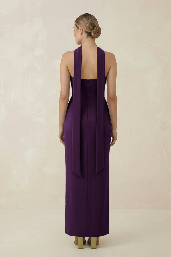 Strapless Sheath Midi Bridesmaid Dress With Ribbon in Plum - KissProm Bridesmaid Dresses