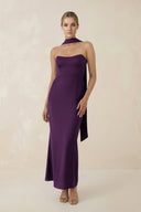 Strapless Sheath Midi Bridesmaid Dress With Ribbon in Plum - KissProm Bridesmaid Dresses
