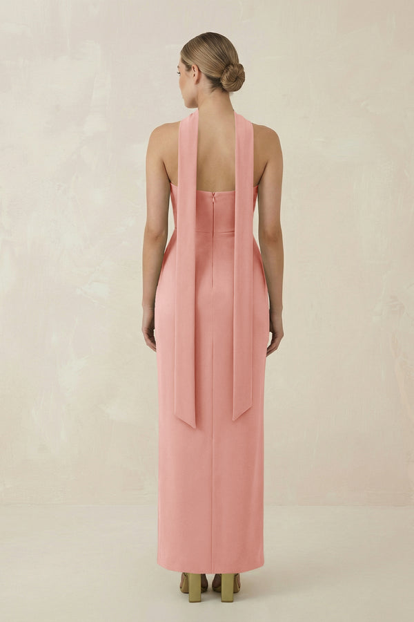 Strapless Sheath Midi Bridesmaid Dress With Ribbon in Rose Petal - KissProm Bridesmaid Dresses