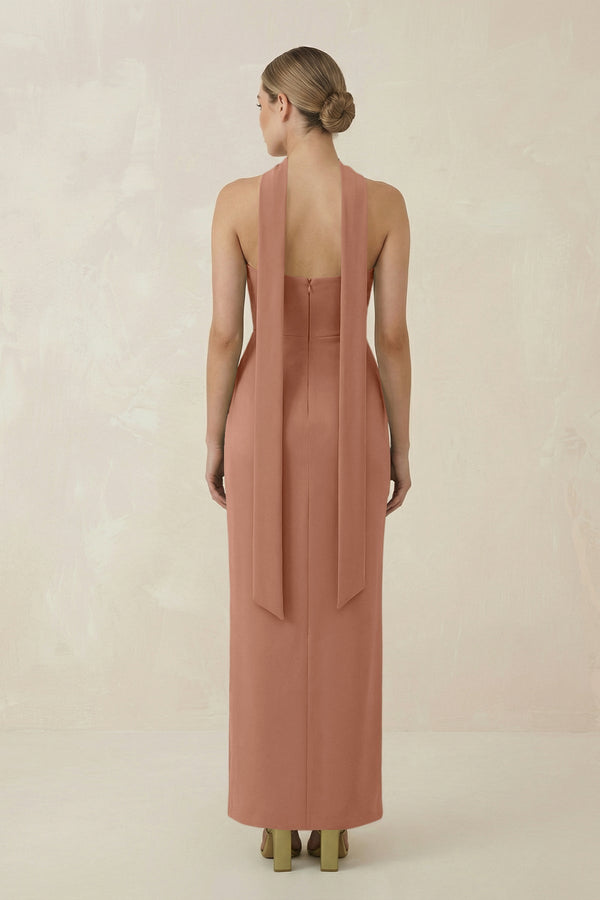 Strapless Sheath Midi Bridesmaid Dress With Ribbon in Rosette - KissProm Bridesmaid Dresses