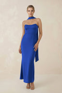 Strapless Sheath Midi Bridesmaid Dress With Ribbon in Royal Blue - KissProm Bridesmaid Dresses