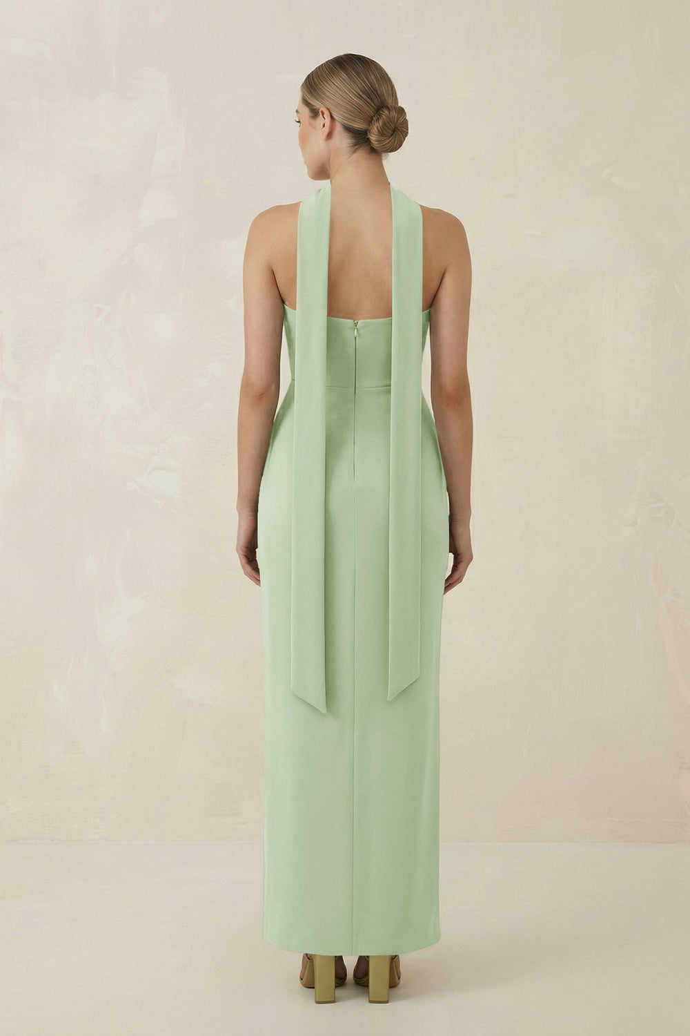 Strapless Sheath Midi Bridesmaid Dress With Ribbon in Sage - KissProm Bridesmaid Dresses