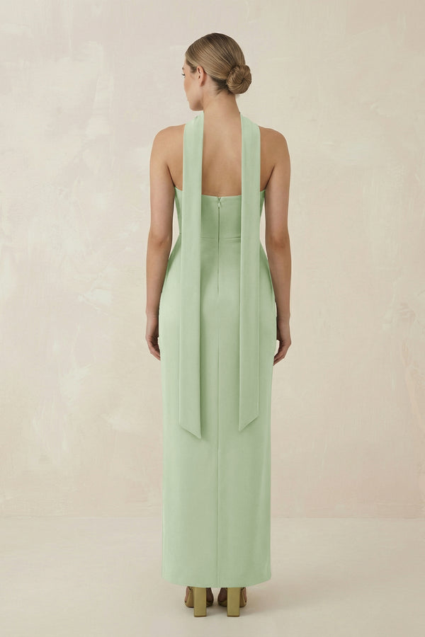 Strapless Sheath Midi Bridesmaid Dress With Ribbon in Sage - KissProm Bridesmaid Dresses