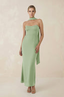 Strapless Sheath Midi Bridesmaid Dress With Ribbon in Sage - KissProm Bridesmaid Dresses